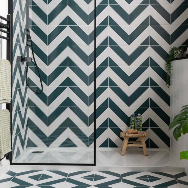 Zebra Green and White Matt Striped Wall and Floor Tiles - Image 11