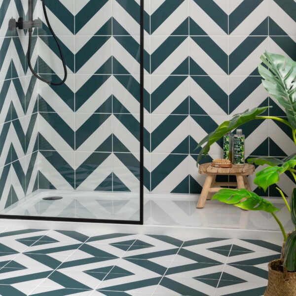 Zebra Green and White Matt Striped Wall and Floor Tiles - Image 4