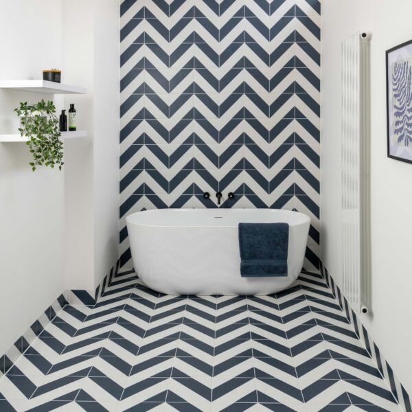 Zebra Blue and White Matt Striped Wall and Floor Tiles - Image 3