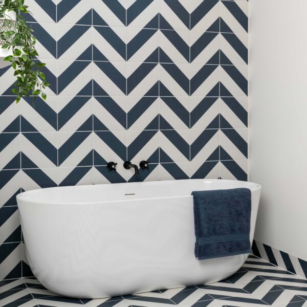 Zebra Blue and White Matt Striped Wall and Floor Tiles - Image 4