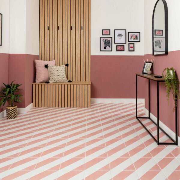 Zebra Pink and White Matt Striped Wall and Floor Tiles - Image 3