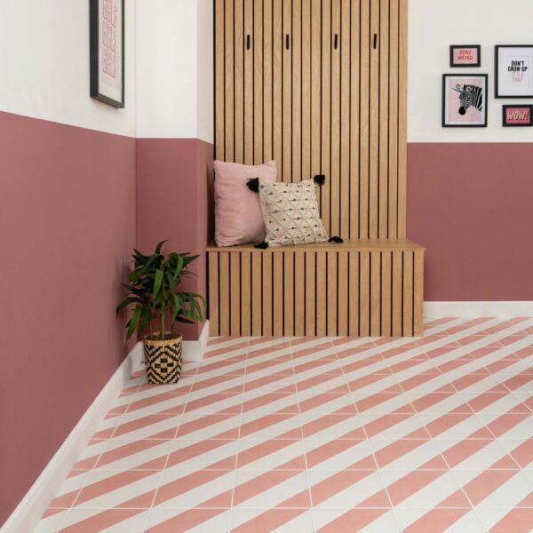 Zebra Pink and White Matt Striped Wall and Floor Tiles - Image 7