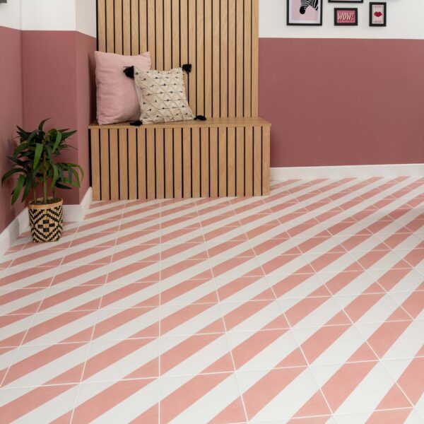 Zebra Pink and White Matt Striped Wall and Floor Tiles - Image 8