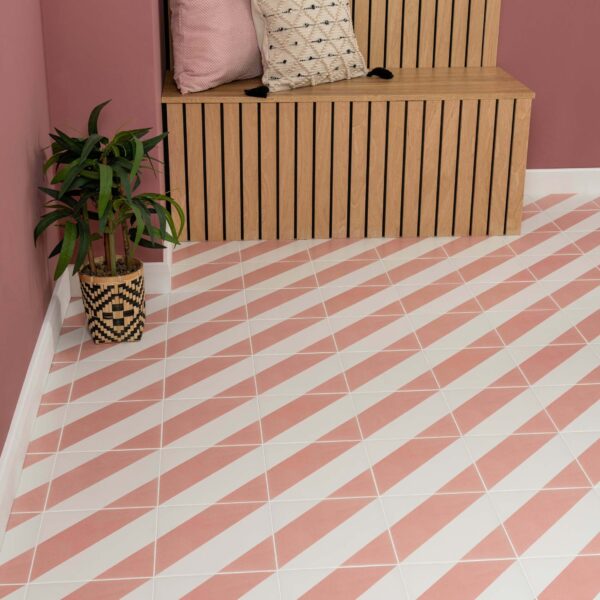 Zebra Pink and White Matt Striped Wall and Floor Tiles - Image 9