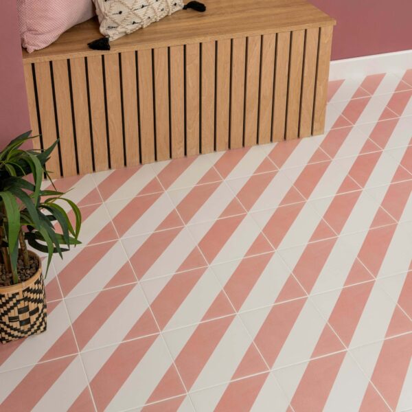 Zebra Pink and White Matt Striped Wall and Floor Tiles - Image 6