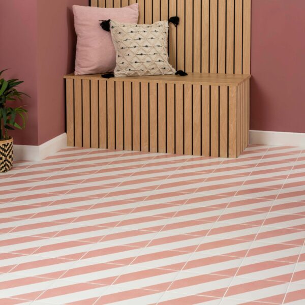 Zebra Pink and White Matt Striped Wall and Floor Tiles - Image 4